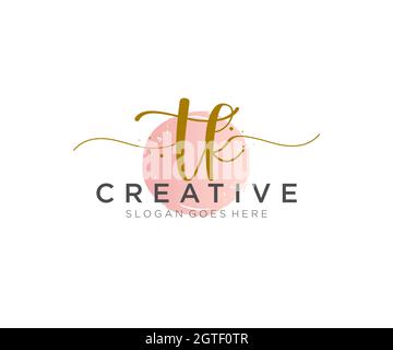TK Feminine logo beauty monogram and elegant logo design, handwriting logo of initial signature, wedding, fashion, floral and botanical with creative Stock Vector