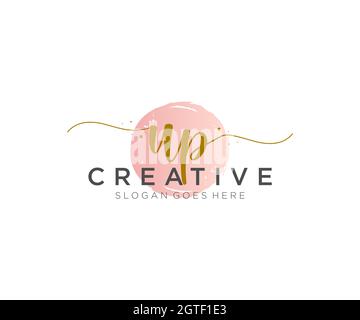 UP Feminine logo beauty monogram and elegant logo design, handwriting logo of initial signature, wedding, fashion, floral and botanical with creative Stock Vector
