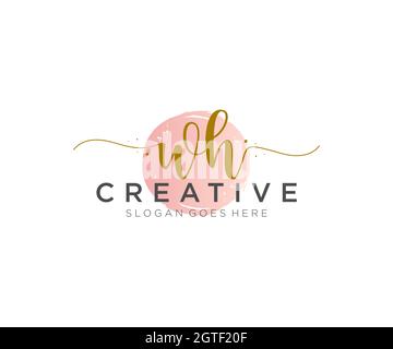 WH Feminine logo beauty monogram and elegant logo design, handwriting logo of initial signature, wedding, fashion, floral and botanical with creative Stock Vector