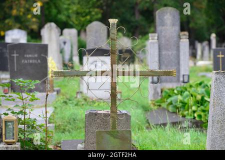 Vienna, Austria. The Vienna Central Cemetery. Metal cross at the central cemetery Stock Photo