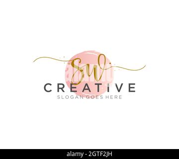 SW Feminine logo beauty monogram and elegant logo design, handwriting logo of initial signature, wedding, fashion, floral and botanical with creative Stock Vector