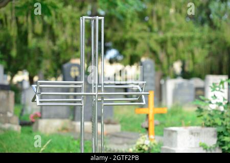 Vienna, Austria. The Vienna Central Cemetery. Metal cross at the central cemetery Stock Photo