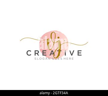 VJ Feminine logo beauty monogram and elegant logo design, handwriting logo of initial signature, wedding, fashion, floral and botanical with creative Stock Vector
