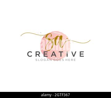 SA Feminine logo beauty monogram and elegant logo design, handwriting logo of initial signature, wedding, fashion, floral and botanical with creative Stock Vector