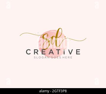 SD Feminine logo beauty monogram and elegant logo design, handwriting logo of initial signature, wedding, fashion, floral and botanical with creative Stock Vector