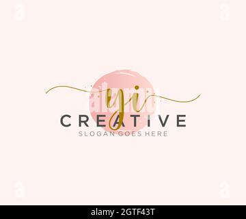 YI Feminine logo beauty monogram and elegant logo design, handwriting logo of initial signature, wedding, fashion, floral and botanical with creative Stock Vector