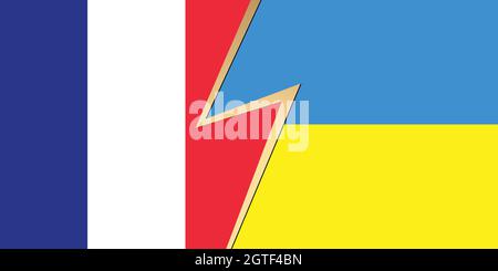 Flag of France and Ukraine flag. Squared pattern, template icon. Two vector flags French and Ukrainian national symbol. 3D abstract vector Stock Vector