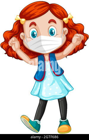 Happy girl cartoon character wearing mask Stock Vector