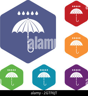 Umbrella and rain drops icons set Stock Vector