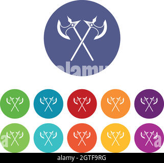 Crossed battle axes set icons Stock Vector