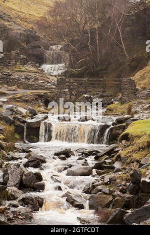 Waterfalls at Swinner Gill in Swaledale, Yorkshire Dales, UK Stock Photo