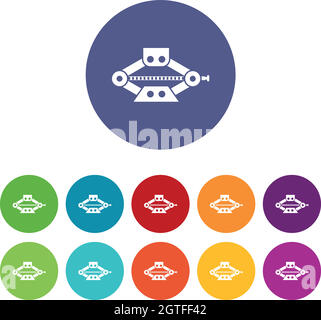 Red scissor car jack set icons Stock Vector