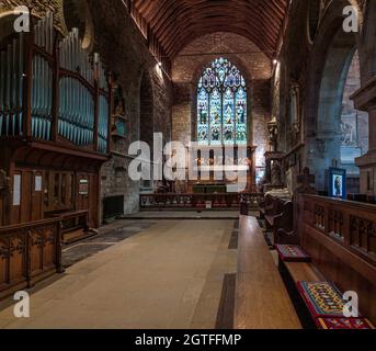 Interior and Altar, Parish Church of St. Michael and All Angels, Ledbury Stock Photo