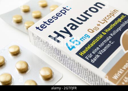 Hamburg, Germany - August 21  2021:   Tetesept Tabletten mit Hyaluron Stock Photo