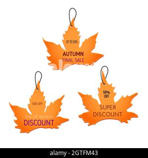 Autumn shopping sale, discount labels, tags. Vector illustration of design for shop, store, posters, flyers, banners, web design. Stock Vector