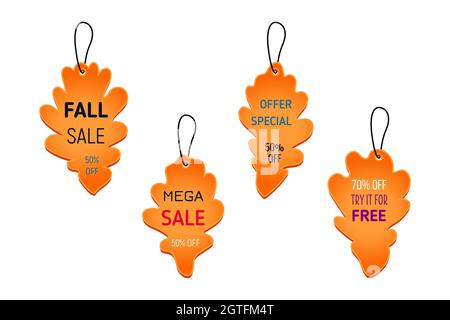 Autumn shopping sale, discount labels, tags. Vector illustration of design for shop, store, posters, flyers, banners, web design. Stock Vector