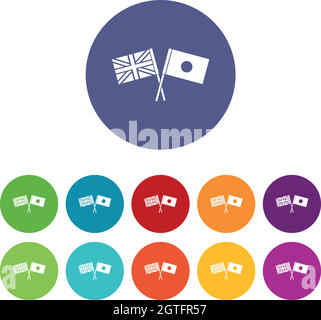 UK and Japan flags crossed set icons Stock Vector