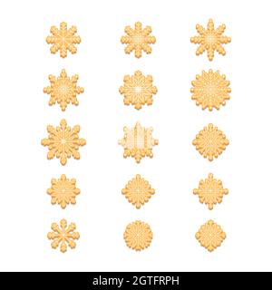 Set of snowflakes of gingerbread cookies. Decorative Christmas biscuits. Vector illustration of design elements for greeting cards, posters, wallpaper Stock Vector