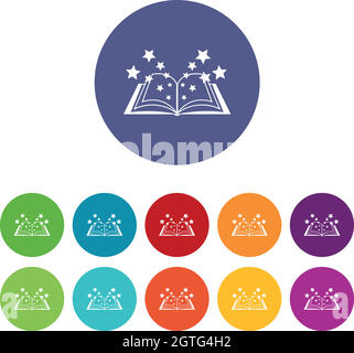Magic book set icons Stock Vector