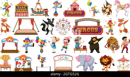 Huge circus collection with mixed animals, people, clowns and rides Stock  Vector Image & Art - Alamy
