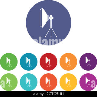 Studio lighting equipment set icons Stock Vector