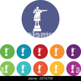Columbus monument set icons Stock Vector