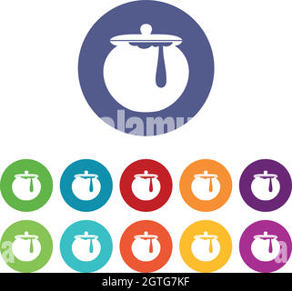 Honey pot set icons Stock Vector