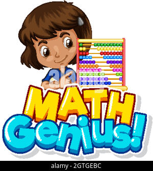 Font design for math genius with girl and counting beads Stock Vector