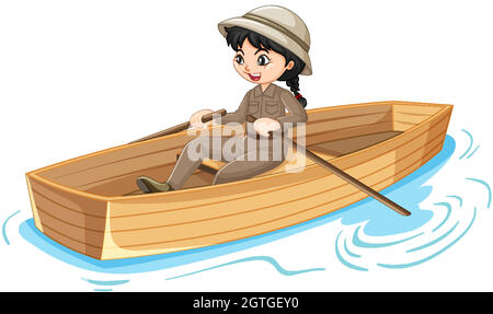 Girl cartoon character rowing the boat isolated Stock Vector