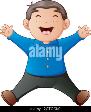 Cartoon happy boy jumping illustration Stock Vector