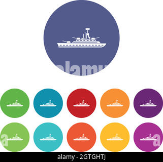 Military warship set icons Stock Vector