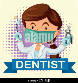 Female dentist with tooth and tools Stock Vector