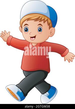 Cartoon happy boy walking illustration Stock Vector