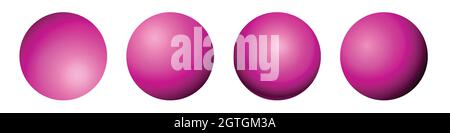 Set with glass pink balls. Glossy realistic ball, 3D abstract vector illustration highlighted on a white background. Big metal bubble with shadow Stock Vector