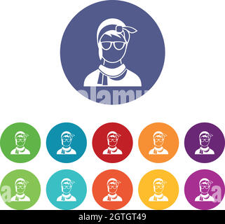 Hipster woman set icons Stock Vector