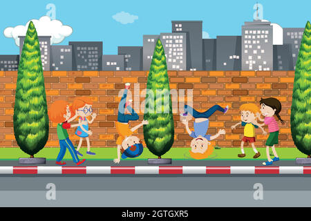 Children dancing on street Stock Vector