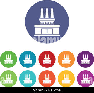 Large oil refinery set icons Stock Vector