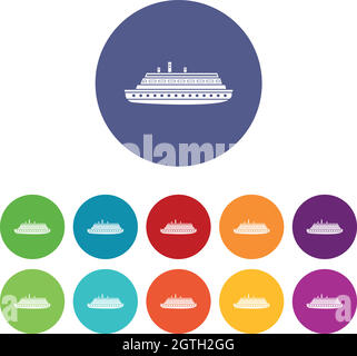 Long ship set icons Stock Vector