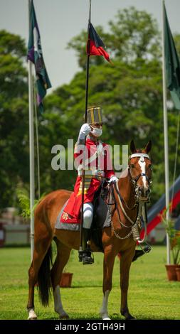 Dehradun, Uttarakhand India August 15, 2021. Parade commander at the horse in Indian army officer passing out parade at Indian Military Academy IMA.  Stock Photo