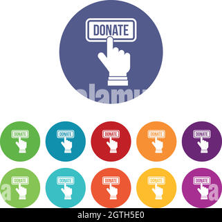 Hand presses button to donate set icons Stock Vector