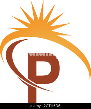 Letter P with sun ray icon logo design template illustration Stock Vector