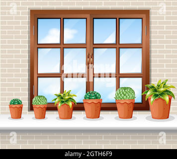 Plant pots near the window Stock Vector