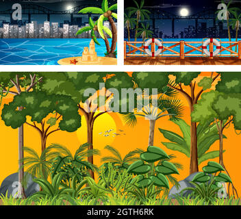 Set of different nature horizontal scenes Stock Vector