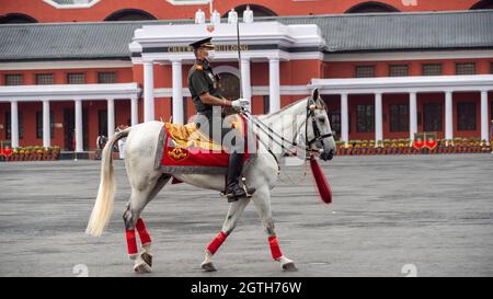 Dehradun, Uttarakhand India August 15, 2021. Parade commander at the horse in Indian army officer passing out parade at Indian Military Academy IMA.  Stock Photo