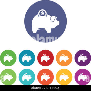 Pig money box set icons Stock Vector