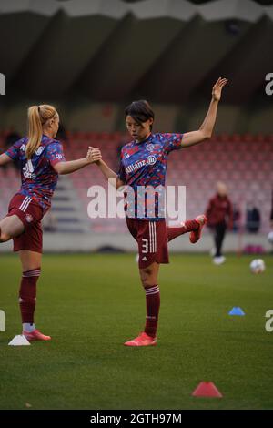 Cologne, Germany. 01st Oct, 2021. Saki Kumagai ( 3 Bayern ) during the Flyeralarm Frauenbundesliga Game between 1. FC Cologne and FC Bayern Munich at Franz- Kremer- Stadium in Cologne. Credit: SPP Sport Press Photo. /Alamy Live News Stock Photo