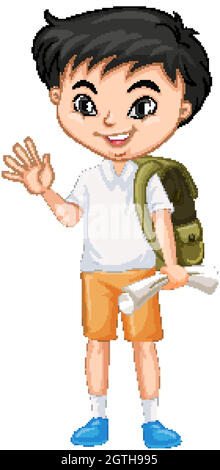 Boy with green backpack on isolated background Stock Vector