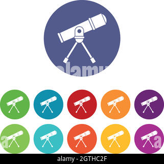 Space telescope set icons Stock Vector