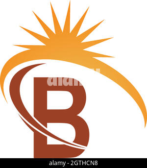 Letter B with sun ray icon logo design template illustration Stock Vector