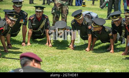 Dehradun, Uttarakhand India August 15, 2021. Indian army officers celebrate after passing out a parade at Indian Military Academy IMA.  Stock Photo